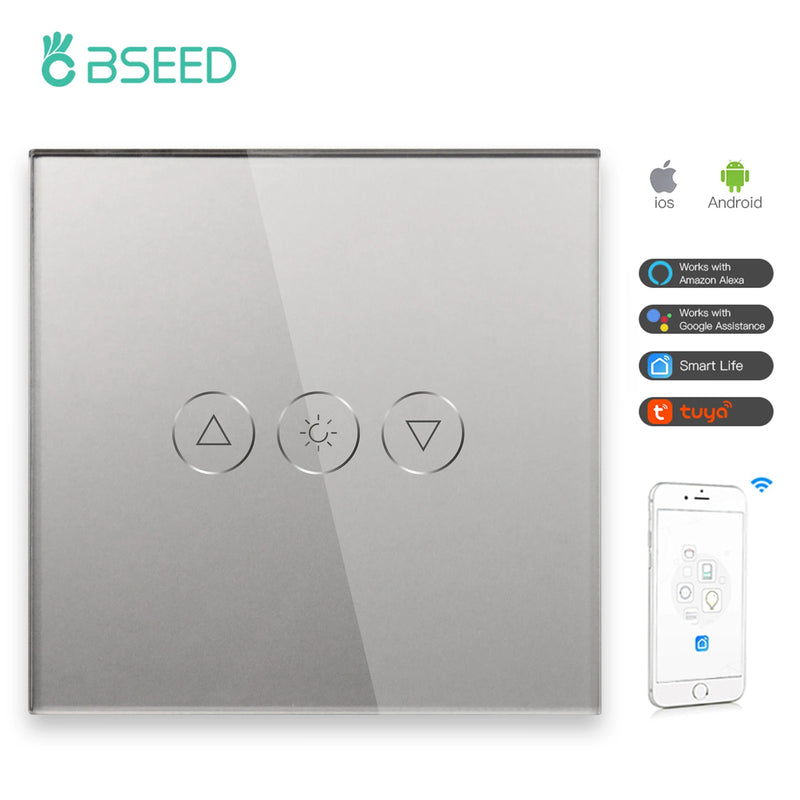 BSEED Single Smart Wifi Dimmer Switches 1Gang 1WayWifi Control Dimmable Led Light Glass Panel Support Tuya Google Smart Life