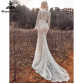 Mermaid Boho Beach Wedding Dresses with Back Buttons Lace - View 2 | SAMAG