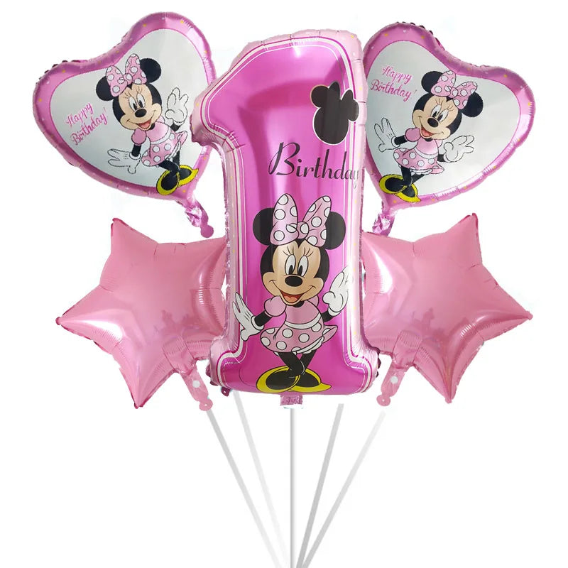 5pcs Mickey Minnie Head Birthday Party Decoration Balloon Helium Foil Balloons Baby 1st Baby Shower Air Globos Kids Toys Ball