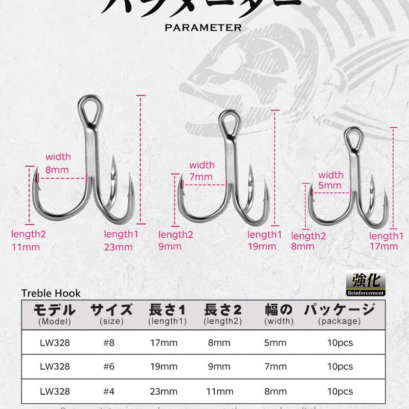 Hunthouse Treble Fishing Hook With Spoon 4# 6# 8# For Hard Lure 3X Strong 4pcs/lot Hight Carbon Steel Accessories