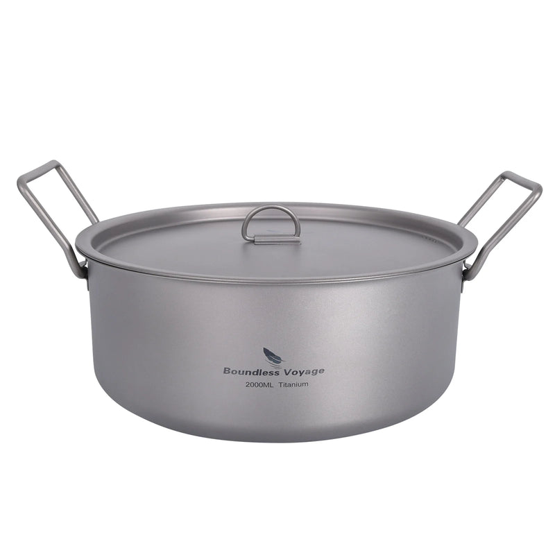Boundless Voyage 2L 5L Big Capacity Soup Pot Titanium Camping Pot with Lid Folding Handle for Hiking Picnic Outdoor Cooking Pot
