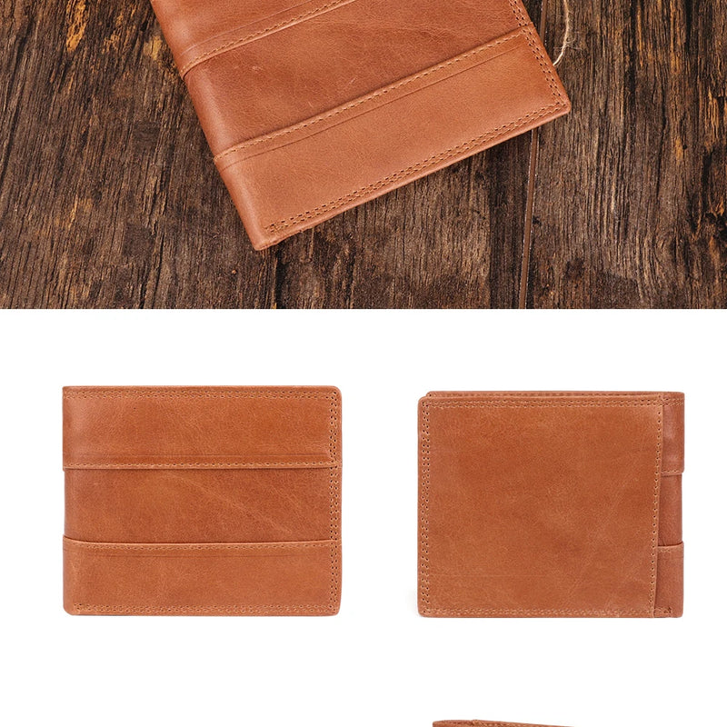 GENODERN Cow Leather Men Wallets with Coin Pocket Vintage Male Purse RFID Blocking Genuine Leather Men Wallet with Card Holders