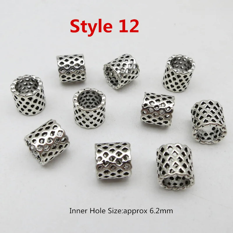 10pcs/pack Antique Silver different 10 styles hair braid dread dreadlock beads rings tube approx 5.9-6.4mm inner hole jewelry