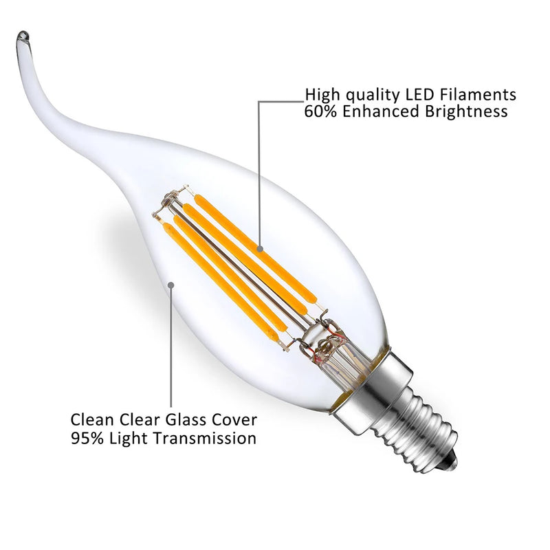 10pcs LED Bulb E14 4W/6W Dimmable Edison Retro Filament Candle Light AC220V C35 Warm/Cold White 360 Degree Energy Saving Lamp