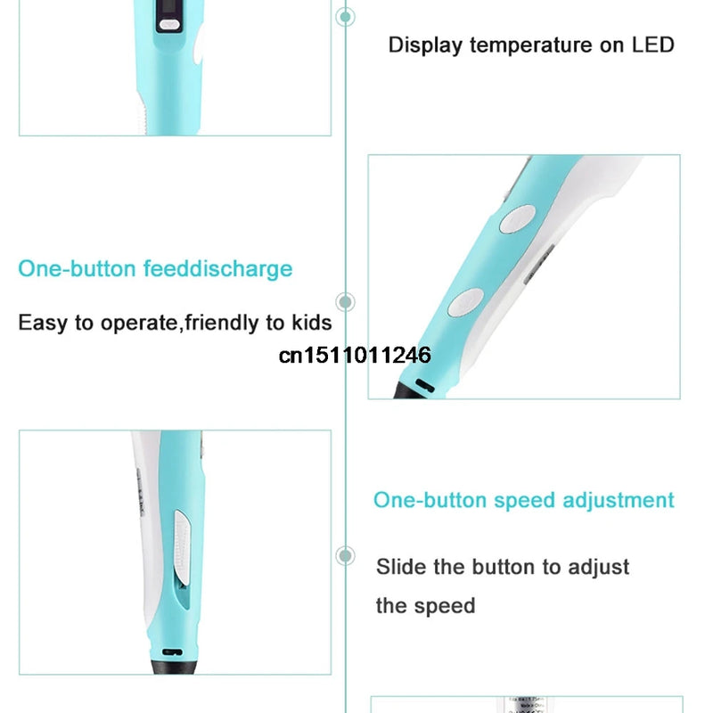 Kids 3D Printing Pen Adjustable Speed LED Display DIY Drawing Pens 3D PLA Filament Christmas Birthday gift for Boys and Girls