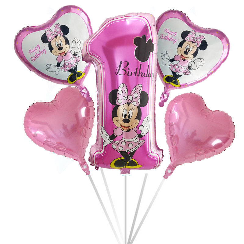 5pcs Mickey Minnie Head Birthday Party Decoration Balloon Helium Foil Balloons Baby 1st Baby Shower Air Globos Kids Toys Ball
