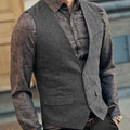 Slim Mens Vest Tweed Waistcoat Vest Vintage Herringbone V-neck Casual Wool Groomsmen Suits Vest For Wedding XS-5XL