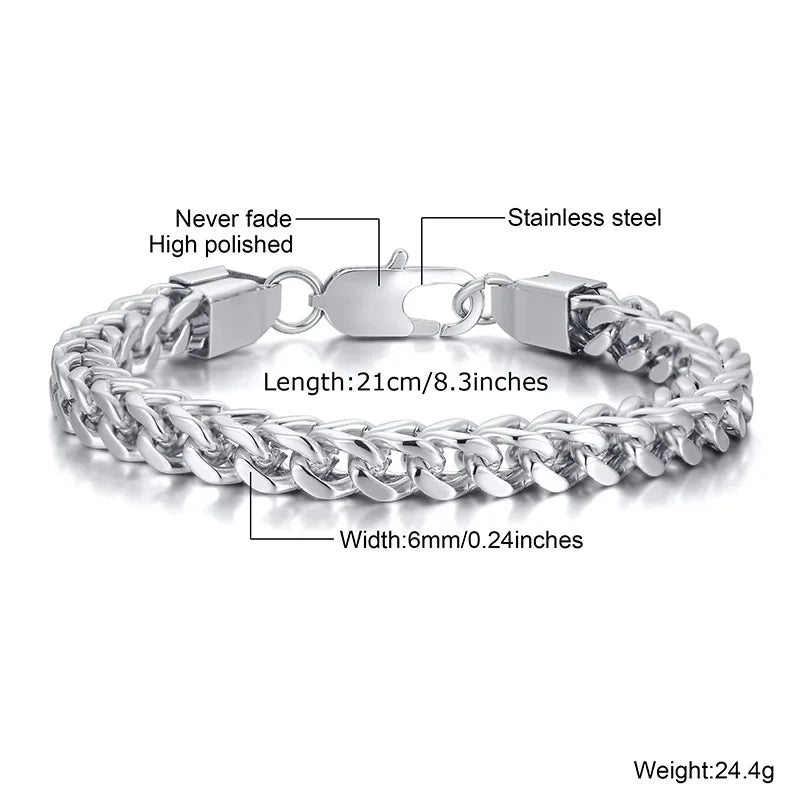 Stylish Stainless Steel Bali Foxtail Chain Bracelet for Men,Double Franco Link Chain Bracelets,Male Jewelry Gift for Dad Son