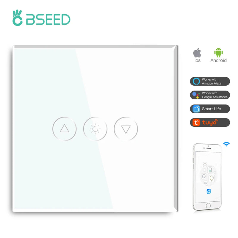 BSEED Single Smart Wifi Dimmer Switches 1Gang 1WayWifi Control Dimmable Led Light Glass Panel Support Tuya Google Smart Life