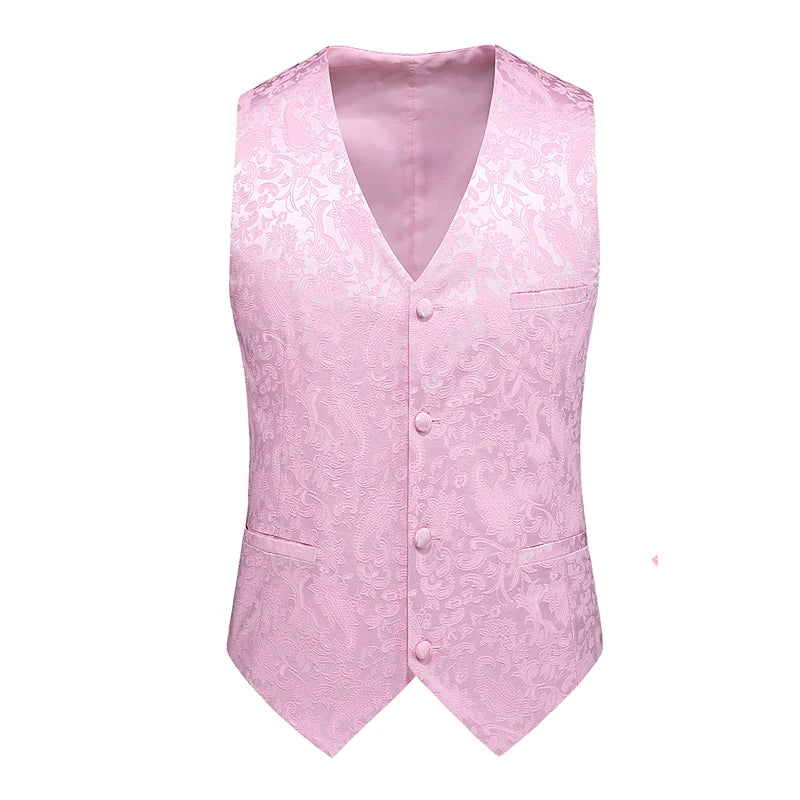 2026 Men's White Rose Sleeveless Waistcoat, Single-breasted V-neck Business Vest, Wedding Party Men Vests Blue Red Black