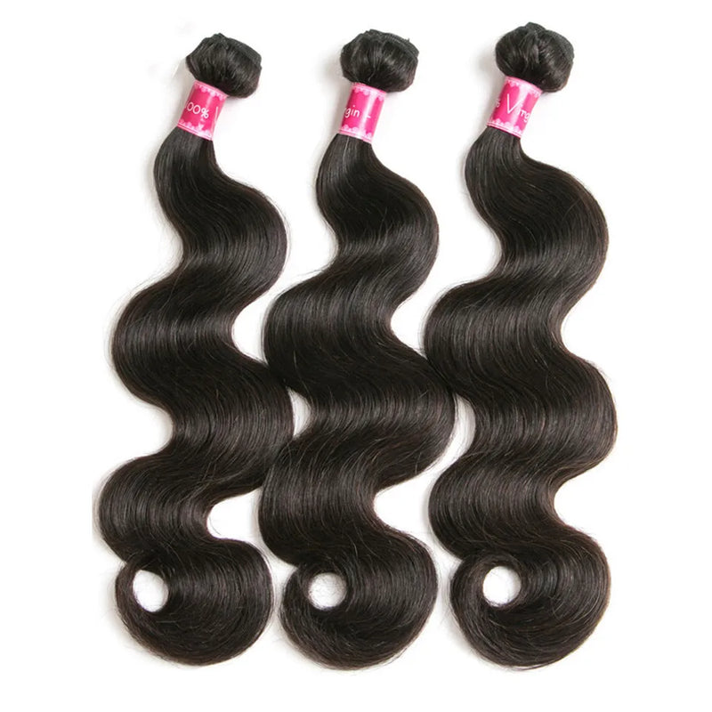 Vanlov Brazilian Body Wave Hair Bundles Human Hair Weave Bundles Natural Black/Jet Black 1/3/4 Piece 8-30” Remy Hair Extensions