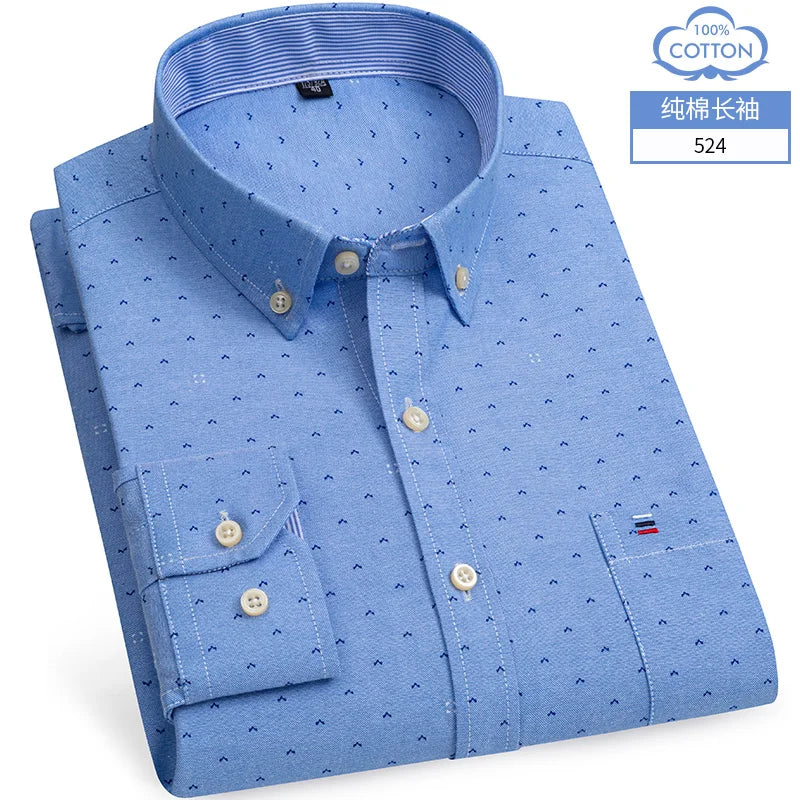 S~6XL Cotton Oxford Shirt For Men's Long Sleeve Plaid | SAMAG