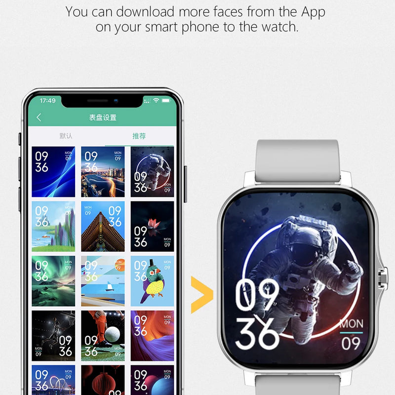 Smart watch with full touch screen, call, message reminder, music control and other functions, compatible with iPhone/android mo