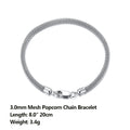 Rinntin Italian 925 Sterling Silver 3.0mm Mesh Popcorn Chain Bracelet for Women Jewelry Female Dating Trendy Accessories TSB65