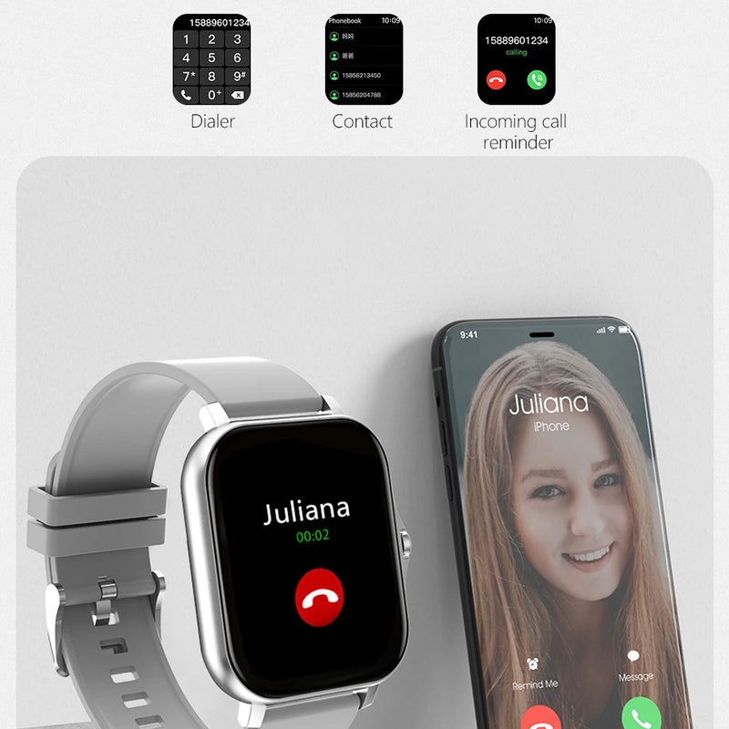 Smart watch with full touch screen, call, message reminder, music control and other functions, compatible with iPhone/android mo
