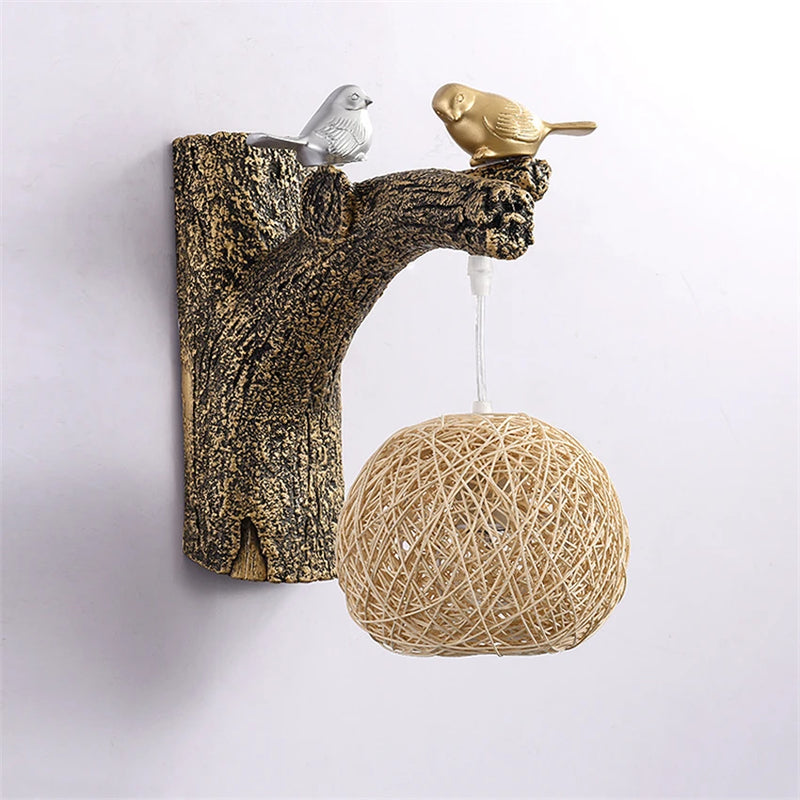Creative Bird Branches Decorate Retro Wall Lamps Art Living Room Bedroom Aisle Balcony Stair Sconces Wall Lights Chinese Style