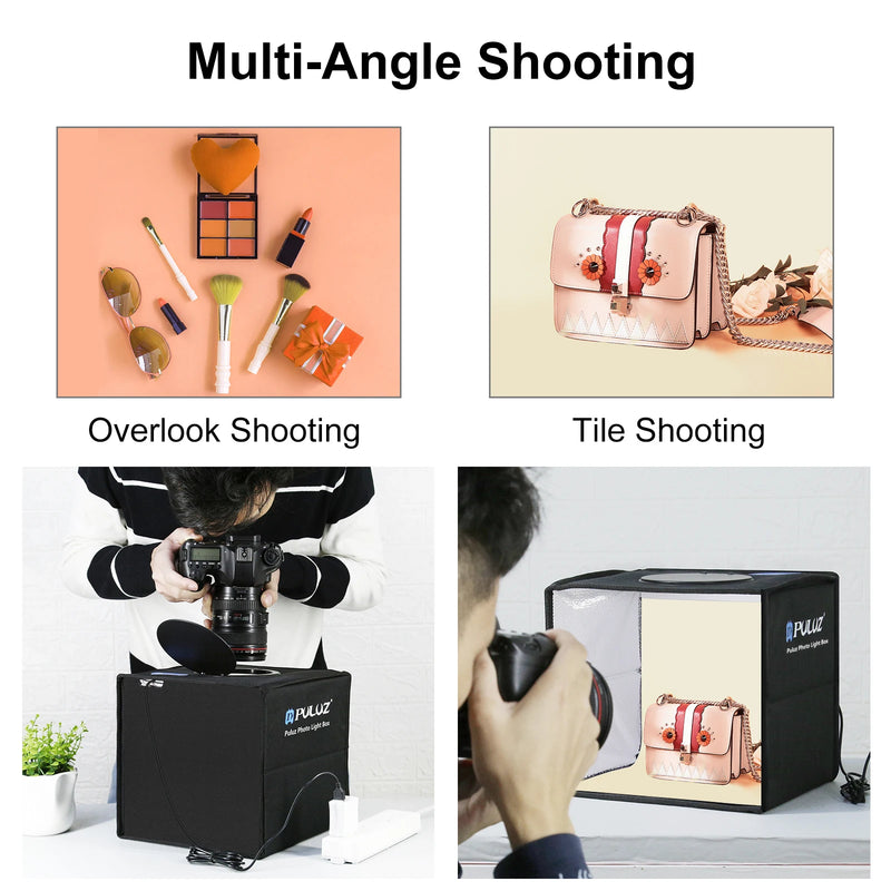 PULUZ Lightbox 80 60 50 40 30cm Photo LED Light Studio Kits 6 12 Color Backgrounds Tabletop Photography Soft Shooting Tent Box