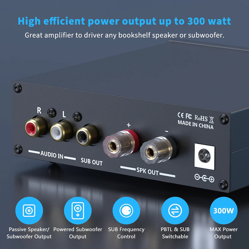 Fosi Audio M03 Subwoofer Amplifier 300W Mono Amp Digital Hifi Home Power Audio Amplifier for Home Theater