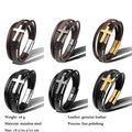 Charm Stainless Steel Leather Cross Brown/black Bracelet Men Hiphop Jewelry Magnetic Clasp Mutilayer Male - Visuel 3 | SAMAG