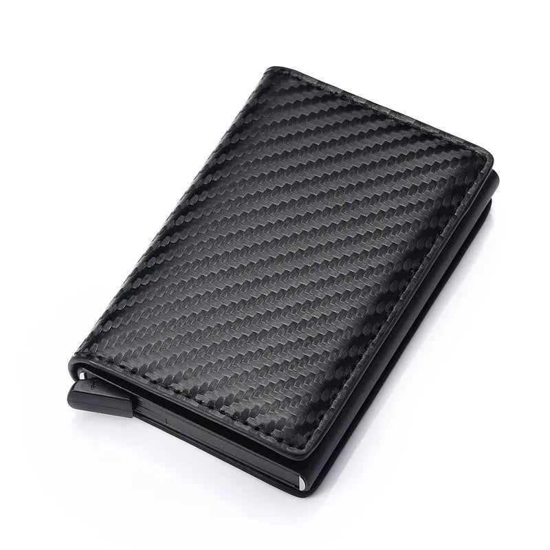 RFID Business Credit Card Holder Men Multifunction Automatic Aluminium Alloy Leather Cards Case Mini Wallet Slim Coin Purse