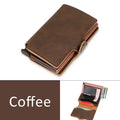 RFID Business Credit Card Holder Men Multifunction Automatic Aluminium Alloy Leather Cards Case Mini Wallet Slim Coin Purse