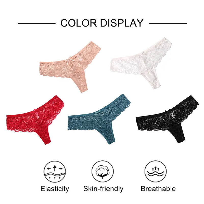 3 Pcs Woman Panties Sexy Lace Thong Underwear Lingerie Female T-back Temptation Low Waist Women Transparent G String