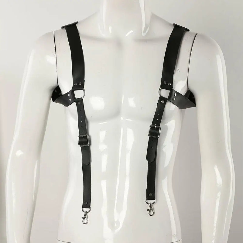 Fashion PU Leather Suspenders for Men Shirt Trousers Adjustable Belts Vest Straps Braces Harness Chest - Visuel 5 | SAMAG