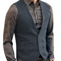 Men's V-Neck Suit Vests Fashion Formal Slim Fit Business Herringbone Dress Waistcoat for Tuxedo Wedding Party