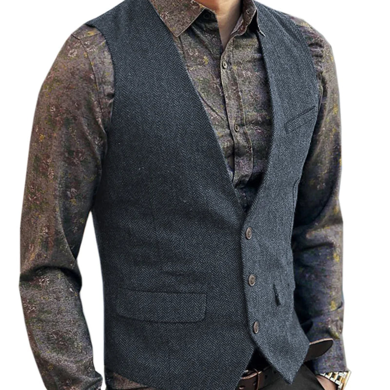 Men's V-Neck Suit Vests Fashion Formal Slim Fit Business Herringbone Dress Waistcoat for Tuxedo Wedding Party