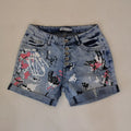 2025 Female Casual Bottoms Harajuku Vintage Streetwear Summer New Buttons Women Denim Shorts Washed Flower Print Jeans