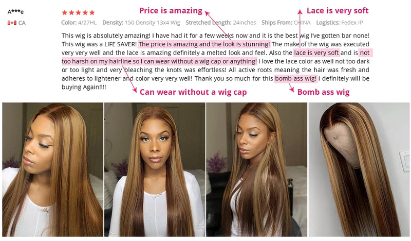 Honey Blonde Body Wave Lace Frontal Wig 27# Colored Pre Plucked 100% Human Hair Wigs Transparent Lace Closure Wig Human Hair