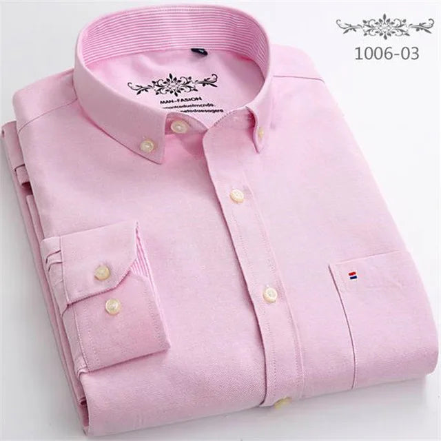 S~6XL Cotton Oxford Shirt For Men's Long Sleeve Plaid | SAMAG