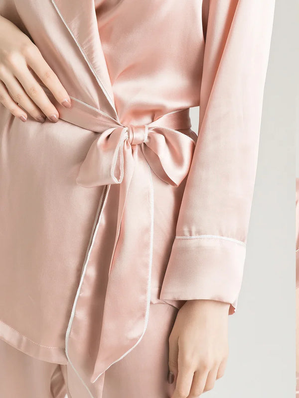SuyaDream Women Silk Pajama Sets 100%REAL SILK SATIN Robes and Pants 2022 New Spring Sleepwear Pink