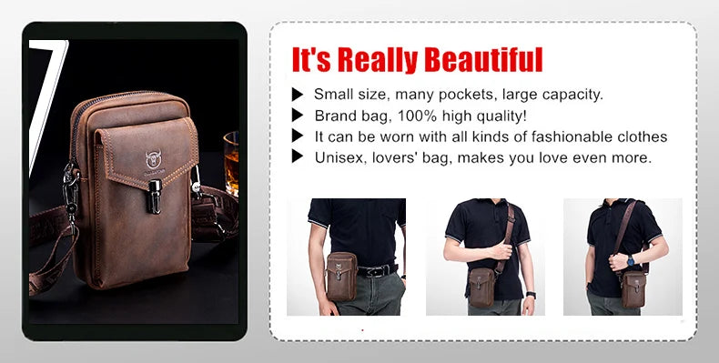 BULLCAPTAIN  MEN'S Leather BELT WAIST Bag Military Fanny PACK Molle Small Money Phone WAIST PACK Bum Pouch PURSE