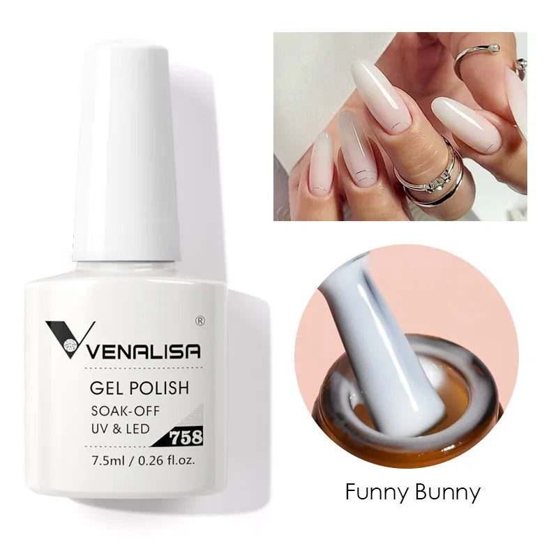 VENALISA Non Cleansing Topcoat Nail Art 7.5ml Soak off Base Coat Foundation No Wipe Top Coat Nail Gel Funny Bunny Gel Varnish