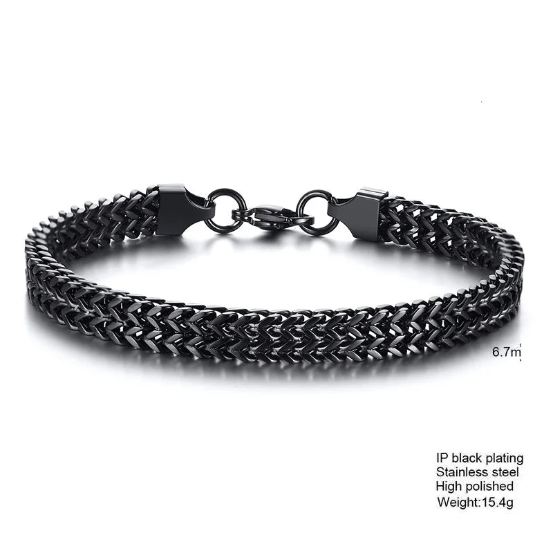 Stylish Stainless Steel Bali Foxtail Chain Bracelet for Men,Double Franco Link Chain Bracelets,Male Jewelry Gift for Dad Son