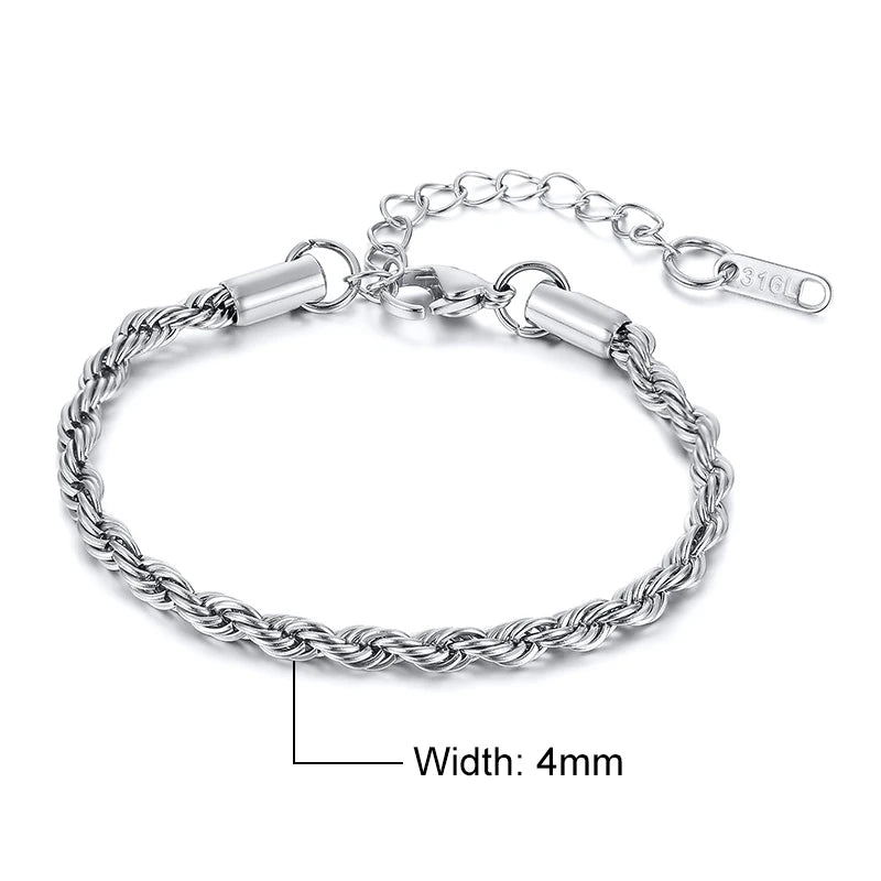 Vnox Charming Flash Twisted Rope Chain Bracelets for Women Lady, Stainless Steel Wrist Jewelry Length - Visuel 13 | SAMAG