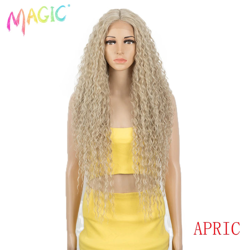 Magic Synthetic Lace Wig Wave Wigs Omber Blonde Wig High Temperature Fiber Curly Hair Wigs For Women Cosplay Lace Front Wig
