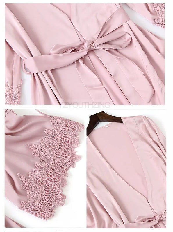 Pajama Set Women Lace Trim Satin Sleepwear Pyjamas | SAMAG