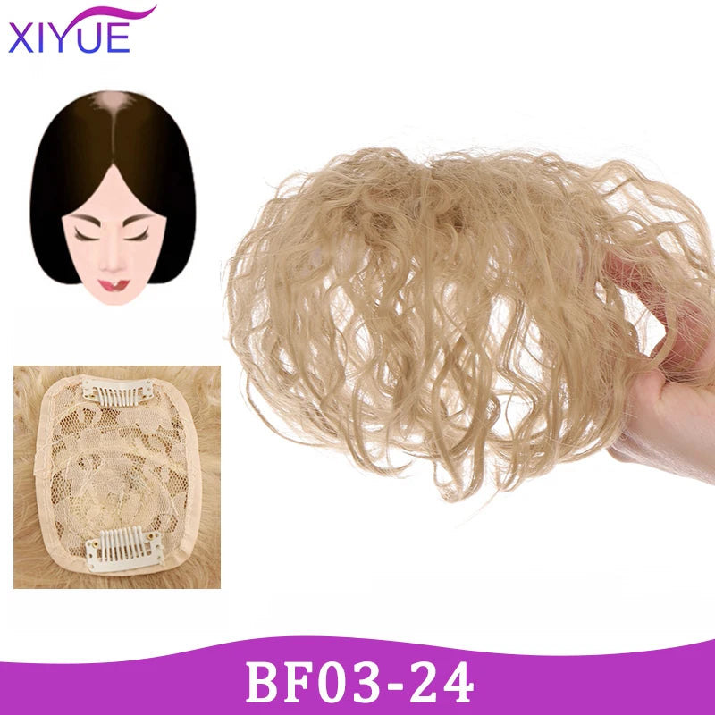 XIYUE Natural Black Brown Hair Topper With Bangs Clip In Hair Extensions Hairpieces Heat Resistant Fiber For Women