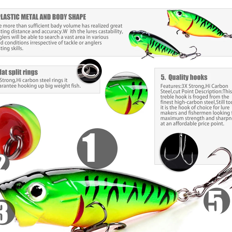 Banshee 45mm 3.3g Mini Popper Fishing Lure Hard Bait Artificial Poper Topwater Bass Trout Pike Fishing Crankbait Crank Wobbler