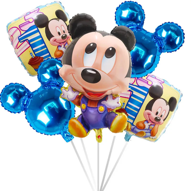 5pcs Mickey Minnie Head Birthday Party Decoration Balloon Helium Foil Balloons Baby 1st Baby Shower Air Globos Kids Toys Ball