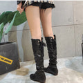 Shoes For Women 2022 Spring Knee High Boots Red Black White Tall Boots Woman Pleated Low Heel Casual Leather Female Long Shoes