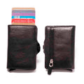 RFID Business Credit Card Holder Men Multifunction Automatic Aluminium Alloy Leather Cards Case Mini Wallet Slim Coin Purse