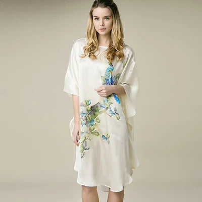 19MM100% Mulberry Silk Nightgowns For Women  Long Silk Nightgown Women Nightdress  Floral Real Silk sleepwear Ladies Female Gift