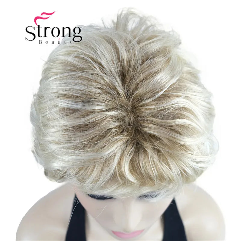 StrongBeauty Short Wig Soft Tousled Curls Blonde Highlights Full Synthetic Wigs COLOUR CHOICES