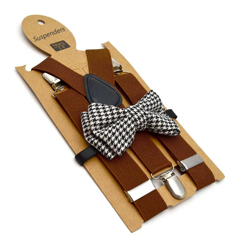 Baby Kids British Style Suspenders and Bow Tie Set Boys Braces Bowties Girls Tirantes Popular Three Clip Suspenders Elasticity