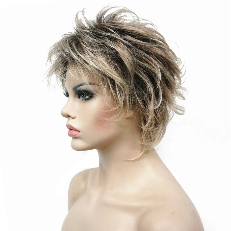 Women's Synthetic Wigs Short Straight Layered Pixie Cut Bloned Natura Wig Hair