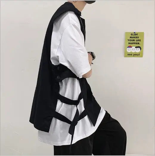 2021 New Vest Mens Fashion Tooling Vest Men Streetwear Cargo Vest Hip Hop Sleeveless Jacket  Outdoors Tactical Coat