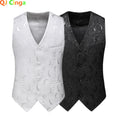 2026 Men's White Rose Sleeveless Waistcoat, Single-breasted V-neck Business Vest, Wedding Party Men Vests Blue Red Black